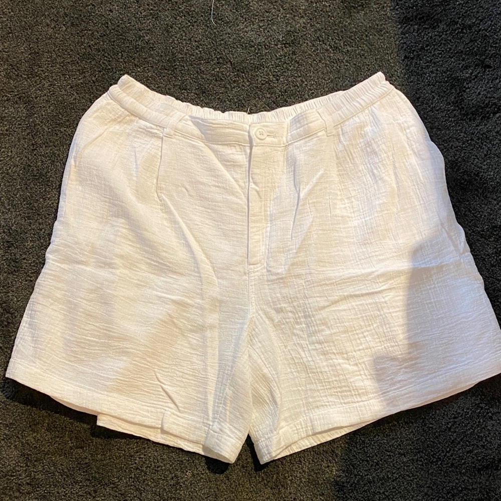 aerie White Textured High-Rise Shorts Large